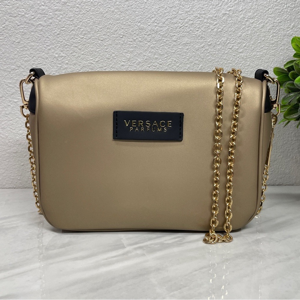 Versace Parfums Gold Crossbody Bag Detachable Chain Strap Evening Clutch Black